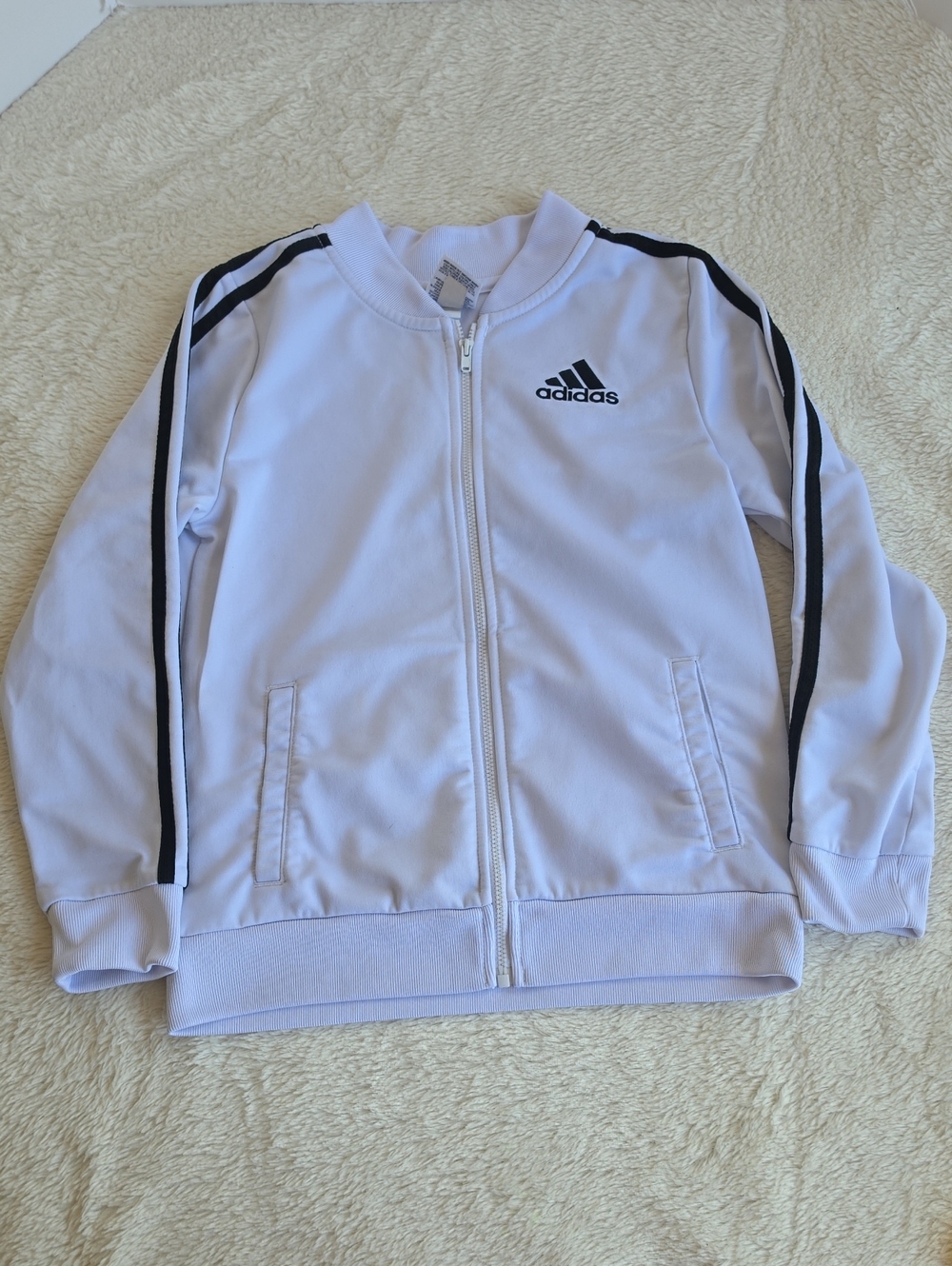 Adidas White & Black 3-Stripes Full Zip Track Jacket Youth Size M (10/12)